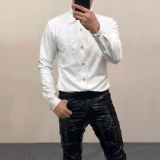 Camisa masculina de couro sintético brilhante manga longa blusa fantasia festa showman fina comprar usado  Enviando para Brazil