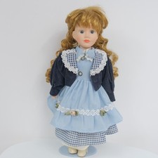 Boneca de porcelana vintage anos 90 16" – Vestido azul vitoriano, cachos loiros comprar usado  Enviando para Brazil