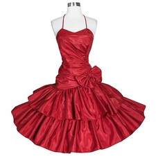 Usado, Vestido de festa vintage anos 80 vermelho halter tafetá em camadas saia completa arco formatura coquetel P comprar usado  Enviando para Brazil