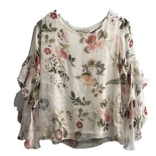 Blusa Viola Borghi Feminina L Seda Branca Floral Camadas Manga Flare Cottagecore comprar usado  Enviando para Brazil