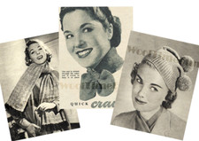 3 x Patrones de tejido para mujer años 40 sombrero bobble, corbata y bufanda diseño diamante. segunda mano  Embacar hacia Mexico