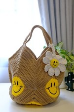 Bolsa tote de crochê feita à mão rosto sorridente | Bolsa de ombro marrom ecológica boho presente comprar usado  Enviando para Brazil
