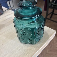 MCM L E Smith ATTERBURY SCROLL frasco de vidro aquático/azulado com tampa 6,5” de altura comprar usado  Enviando para Brazil
