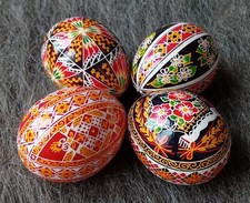 4 prawdziwe ukraińskie ręcznie robione pysanky jajka wielkanocne Ukraina Pisanki Pysanka skorupa jajka, używany na sprzedaż  Wysyłka do Poland