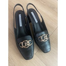 Mocassim Jorge Bischoff salto estilingue feminino tamanho 8 couro preto logotipo dourado Brasil comprar usado  Enviando para Brazil
