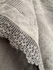 Cama francesa antiga noiva pique de provence COBERTURA AZUL CINZA TINGIDO FRANJAS c1930 comprar usado  Enviando para Brazil
