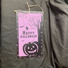 Placa de madeira assustadora roxa feliz Halloween 16 x 9,25 morcegos Jack O lanterna insetos comprar usado  Enviando para Brazil