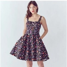 Vestido Eva Rose preto estampa de cogumelo pinup fit & flare com bolsos médio comprar usado  Enviando para Brazil