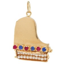 Berloque pingente vintage de piano de cauda de ouro amarelo 14 quilates pérola multi-gem década de 1960 comprar usado  Enviando para Brazil