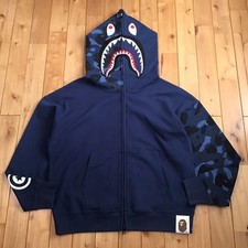Moletom com capuz Giant Shark zíper completo tamanho G A Bathing Ape Bape azul camuflado vape comprar usado  Enviando para Brazil