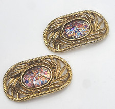 Par oval de clipes de sapato vintage filigrana tom dourado Aurora Borealis vidro comprar usado  Enviando para Brazil