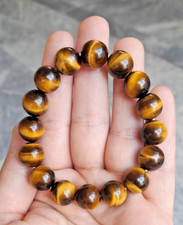 Pulseira de contas de pedra natural olho de tigre 12 mm pedra preciosa cristal elástica comprar usado  Enviando para Brazil