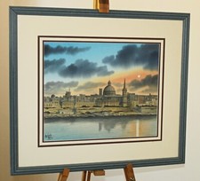 Używany, Aldo M Galea (ur. 1953) (maltański) Obraz akwarelowy Valletta z nabrzeża na sprzedaż  Wysyłka do Poland