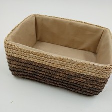 Organizador de cesta de almacenamiento de ratán tejido a mano 2 tonos con forro cosido rectangular 7" segunda mano  Embacar hacia Mexico