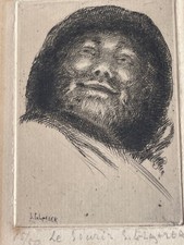Impresión 19º Firmado Retrato Hombre Sonriendo Original Grabado Numerado segunda mano  Embacar hacia Mexico