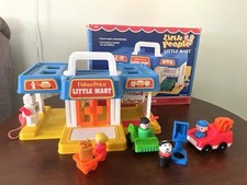 Vintage Fisher Price Little People Little Mart #2580 kompletny n pudełko rzadki niebieski na sprzedaż  Wysyłka do Poland