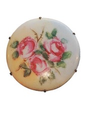 Broche redondo antigo pintado à mão de porcelana rosa rosas tom dourado comprar usado  Enviando para Brazil