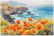 Arte de parede de lona papoulas, fotos de flores costeiras, impressão 18" x 12 "- NOVO-U comprar usado  Enviando para Brazil
