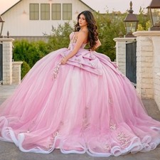 Vestido rosa Quinceanera para 15 anos de idade arco babados vestido de festa de aniversário Vestidos comprar usado  Enviando para Brazil