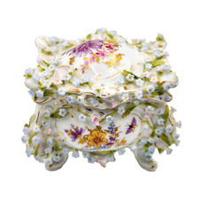 Cômoda Dresden vaidade bugigangas caixa 3,75" flores aplicadas porcelana C19th antiga, usado comprar usado  Enviando para Brazil
