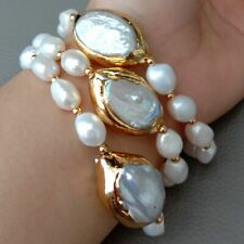 Brazalete de perlas Keshi blanco barroco perla blanco perla de 8"" 3 filas cultivado segunda mano  Embacar hacia Mexico