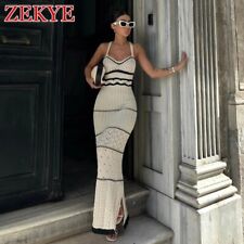 Vestido midi listrado sem mangas com alça de espaguete feminino de crochê ilhós comprar usado  Enviando para Brazil