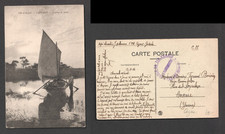 Cartão postal Cazeaux Cote Argent Sunset barco a remo 1916, usado comprar usado  Enviando para Brazil