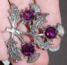 Broche vintage MILAGRE cardo celta ametista pedras roxas tom prateado comprar usado  Enviando para Brazil