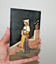 VINTAGE PIETRA DURA ITÁLIA MOSAICO DE PEDRA ITALIANO MULHER DESCENDO ESCADAS PLACA comprar usado  Enviando para Brazil