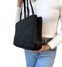 Bolsa de ombro PRADA vintage logotipo malha zíper preto prata lã couro comprar usado  Enviando para Brazil