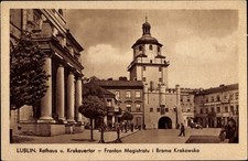 Ak Lublin Polska, Fronton Magistratu i Brama Krakowska, Ratusz,... - 3622425 na sprzedaż  Wysyłka do Poland