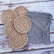 Juego de cinco exfoliantes faciales de ganchillo, almohadilla desmaquillante reutilizable ecológica segunda mano  Embacar hacia Mexico