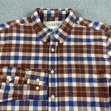 Camisa masculina Lisboa marrom média xadrez designer português manga longa botão para cima comprar usado  Enviando para Brazil