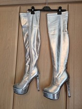 Silver knee boots for sale  BOLTON