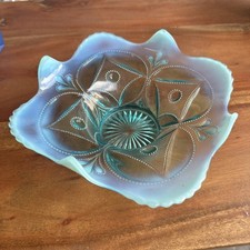 TIGELA OPALESCENTE AZUL VINTAGE DUGAN DESIGN DE RODA E BLOCO DE VIDRO comprar usado  Enviando para Brazil