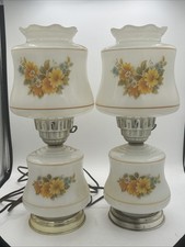 2- Abajur de mesa vintage vidro furacão elétrico branco amarelo flores núcleo da vovó comprar usado  Enviando para Brazil