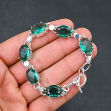 Pulsera de plata de ley 925 con piedras preciosas de apatita verde hecha a mano joyería regalo para segunda mano  Embacar hacia Mexico