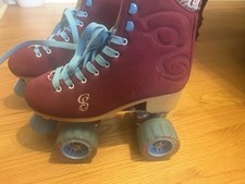 Bota Candi Girl quad patins camurça rosa cadarços azul claro tamanho feminino EUA 6 comprar usado  Enviando para Brazil