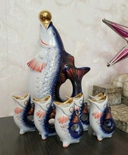 Decantador de peixe vintage de porcelana cobalto da Ucrânia soviética dos anos 60-70 e 6 copos de shot comprar usado  Enviando para Brazil