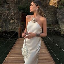 Vestido de cetim Halter 3D gola floral costas baixas elegante convidado de casamento vestido midi comprar usado  Enviando para Brazil