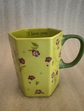 Caneca Anthropologie Pia "I Love You" verde com flores roxas SEM COLHER sem caixa, usado comprar usado  Enviando para Brazil