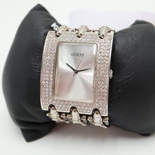Relógio feminino Guess grande retangular 39 mm moldura joia corrente prata pulseira 5,5" comprar usado  Enviando para Brazil