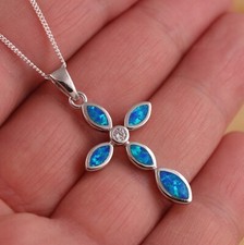 Colar corrente prata esterlina 925 azul opala cruz presente na caixa, usado comprar usado  Enviando para Brazil