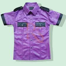Usado, Camisa masculina de couro roxa e preta camisa causal couro de cordeiro genuíno comprar usado  Enviando para Brazil