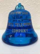 Peso de papel vintage BELL Telephone Southwestern Co. vidro azul claro ESCASSO! comprar usado  Enviando para Brazil