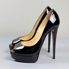 Sapatos de Salto CHRISTIAN LOUBOUTIN Lady Peep Tamanho 38 Preto Couro Patente Bombas, usado comprar usado  Enviando para Brazil