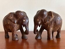 Par Vintage Artesanal de Esculturas em Madeira de Elefante, Muito Detalhado, Sem Presas comprar usado  Enviando para Brazil