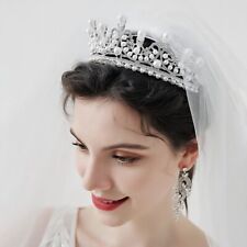 Tiara de cristal pérola folha branca 6 cm de altura coroa casamento rainha princesa para mulheres comprar usado  Enviando para Brazil
