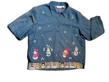 Camisa jeans de Natal grama limão tema boneco de neve jeans azul tamanho M comprar usado  Enviando para Brazil