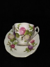 Xícara de chá Queen Anne rosa osso porcelana Dundee cardo roxo feito na Inglaterra comprar usado  Enviando para Brazil